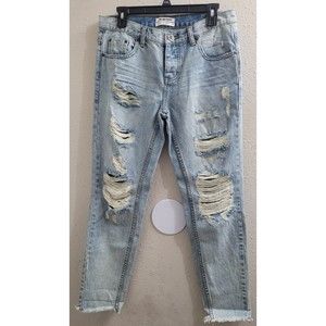 One Teaspoon Awesome Baggies Low Waist Relaxed Leg Distressed Blue Jeans Size 28